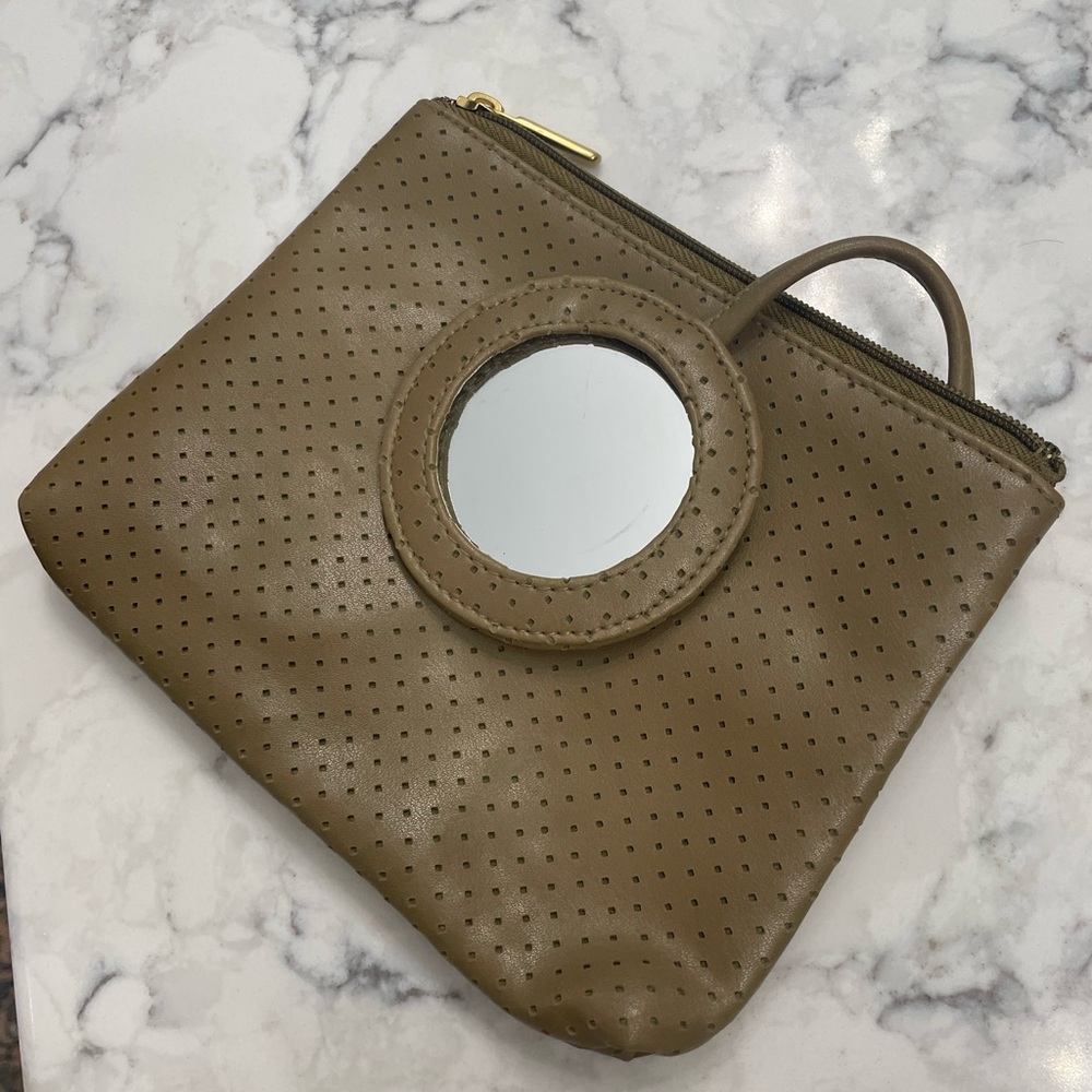 Modern Bueno Brown Clutch with Circular mirror
